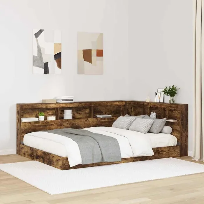 vidaXL Storage Headboard with Shelf Smoked oak 140 cm Engineered wood
