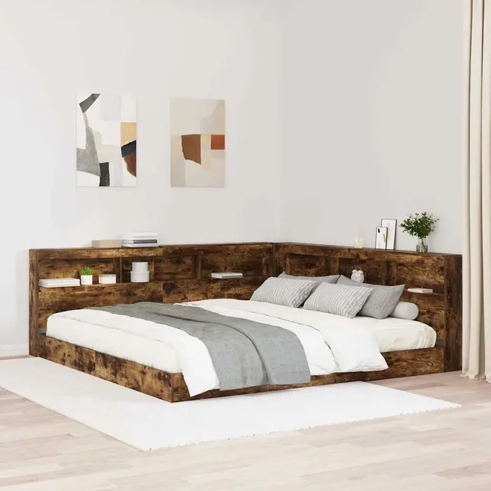 vidaXL Storage Headboard with Shelf Smoked oak 200 cm Engineered wood