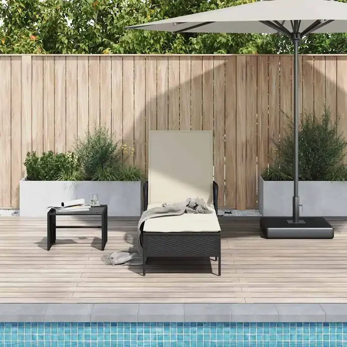 vidaXL Sun Lounger Black and cream white PE Rattan 157 x 55 x 92 cm