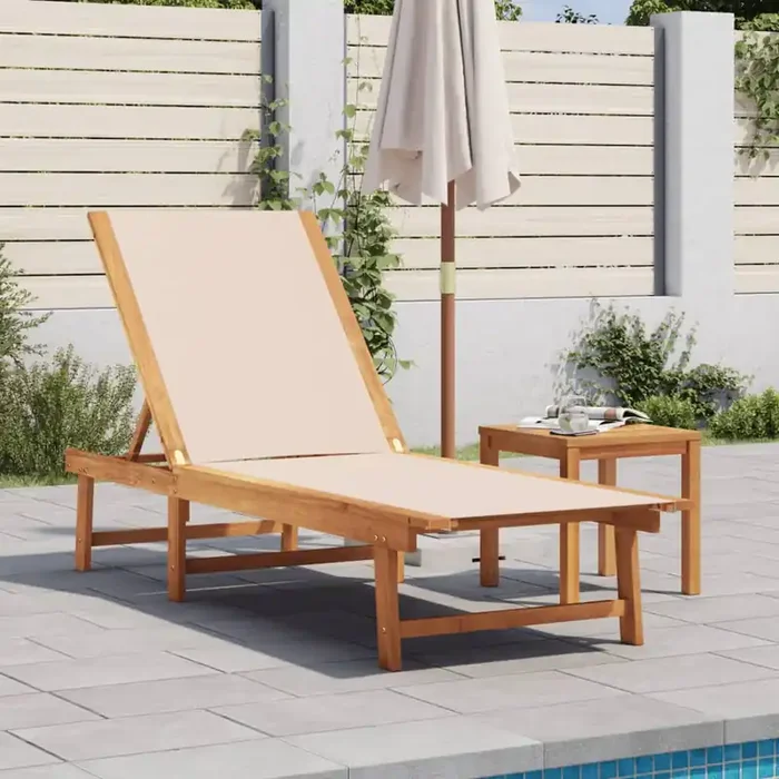 vidaXL Sun Lounger Cream Solid Wood Acacia and Textilene