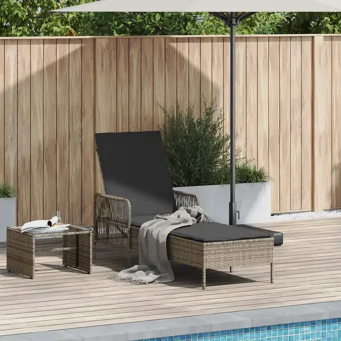 vidaXL Sun Lounger Grey and dark grey PE Rattan 157 x 55 x 92 cm
