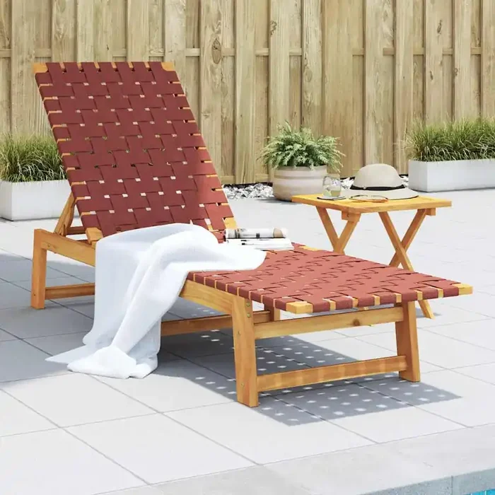 vidaXL Sun Lounger Red Solid Wood Acacia and Fabric