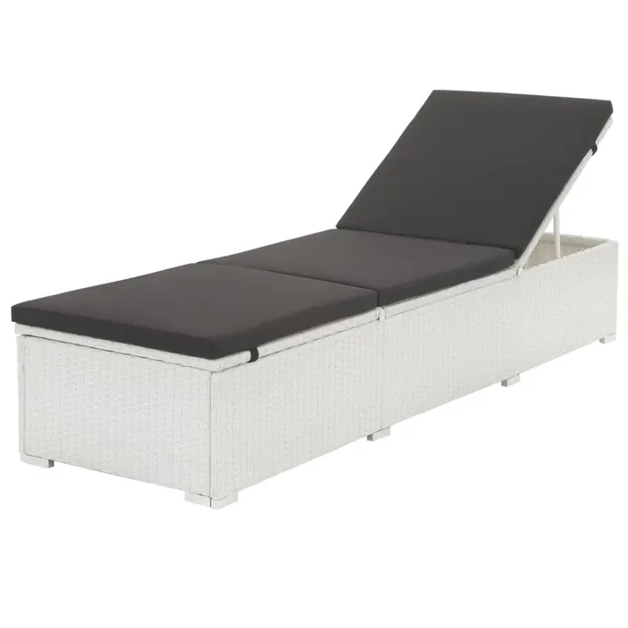 vidaXL Sun Lounger with Black Cushion Poly Rattan White