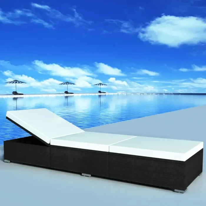 vidaXL Sun Lounger with Cream White Cushion Poly Rattan Black