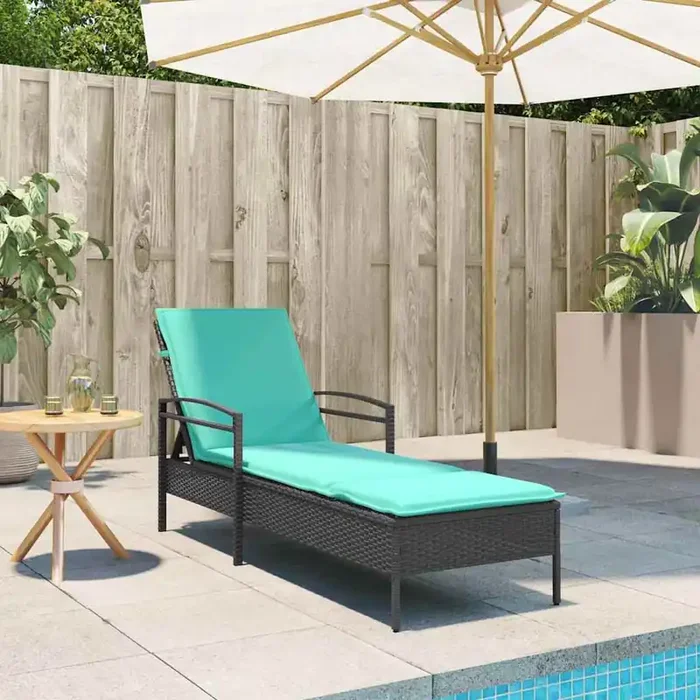 vidaXL Sun Lounger with Cushion Black 63x200x81 cm Poly Rattan
