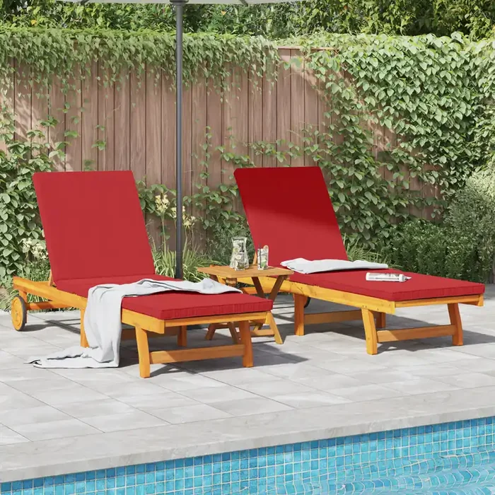 vidaXL Sun Loungers 2 pcs with Wheels and Cushion Solid Wood Acacia