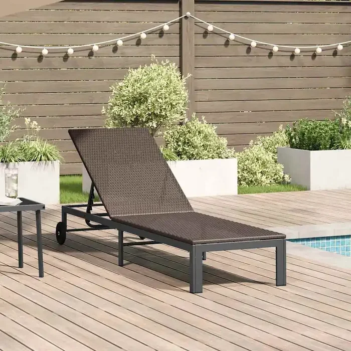 vidaXL Sunbed with Wheels Brown Poly Rattan