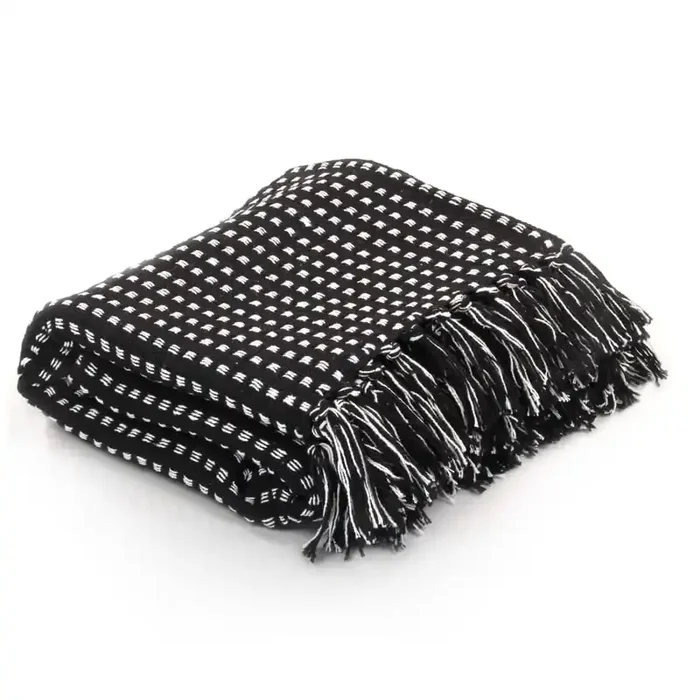 vidaXL Throw Cotton Squares 125×150 cm Black