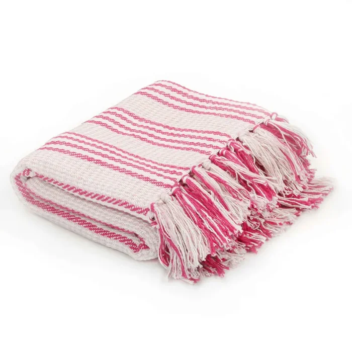 vidaXL Throw Cotton Stripes 125×150 cm Pink and White