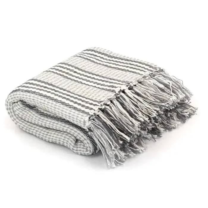vidaXL Throw Cotton Stripes 220×250 cm Grey and White