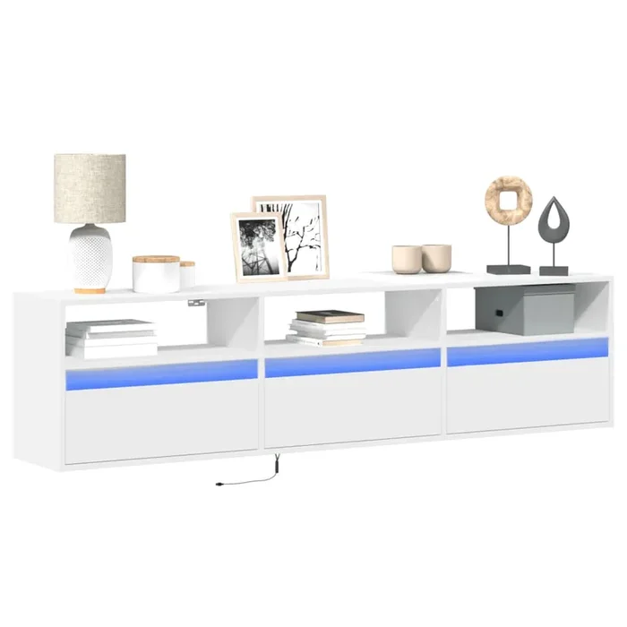 vidaXL TV Wall Cabinet with LED White 180x31x45 cm