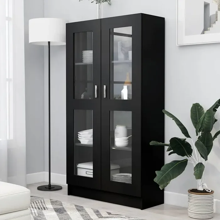 vidaXL Vitrine Cabinet Black 82.5×30.5×150 cm Engineered Wood