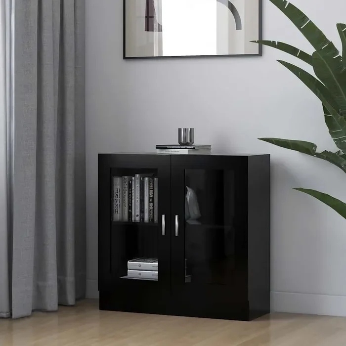 vidaXL Vitrine Cabinet Black 82.5×30.5×80 cm Engineered Wood