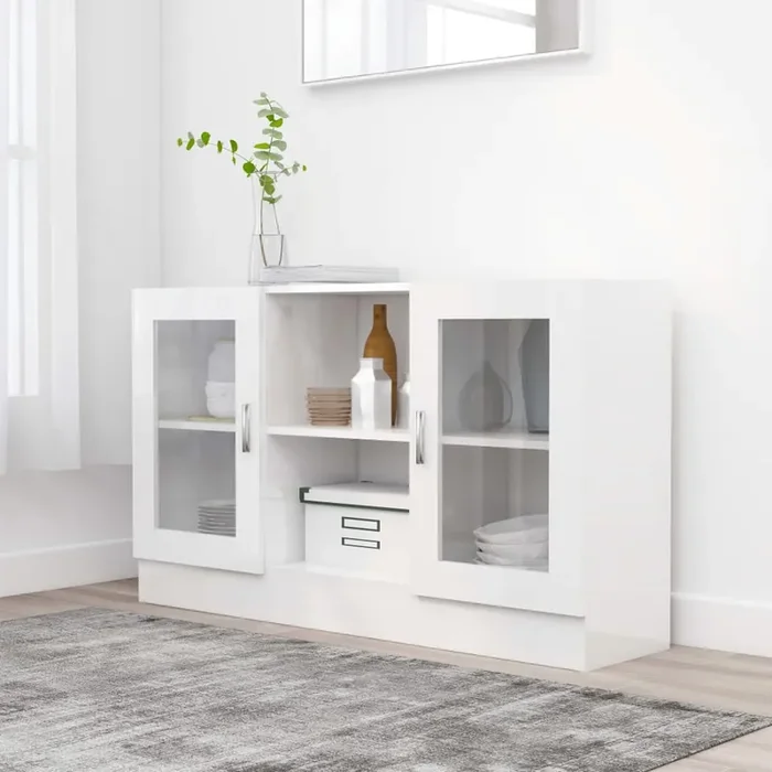 vidaXL Vitrine Cabinet High Gloss White 120×30.5×70 cm Engineered Wood