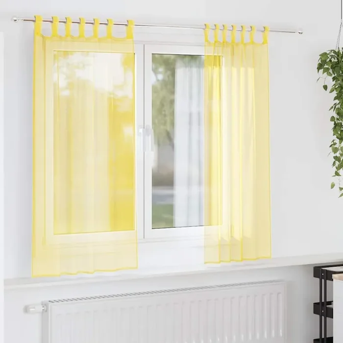 vidaXL Voile Curtains with Loops 2 pcs Yellow 140×140 cm
