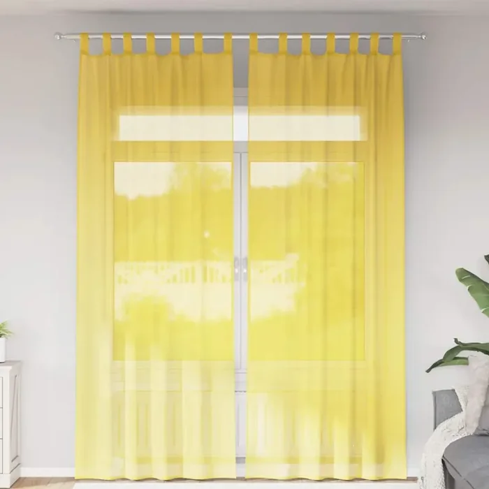 vidaXL Voile Curtains with Loops 2 pcs Yellow 140×260 cm