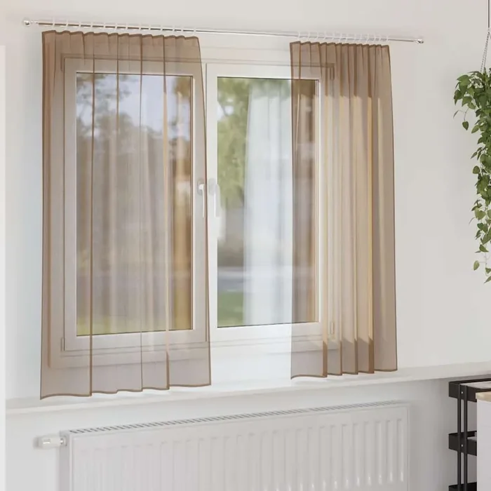 vidaXL Voile Curtains with Rod Pockets 2 pcs Light Brown