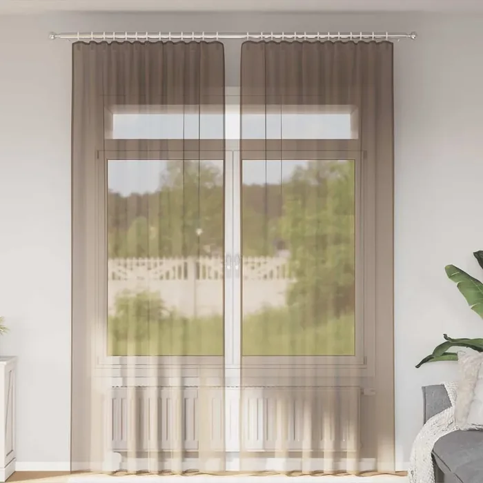 vidaXL Voile Curtains with Rod Pockets 2 pcs Light Brown