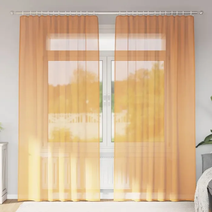 vidaXL Voile Curtains with Rod Pockets 2 pcs Orange