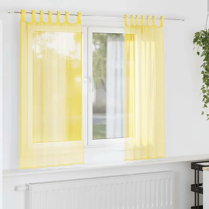 vidaXL Voile Curtains with Rod Pockets 2 pcs Yellow