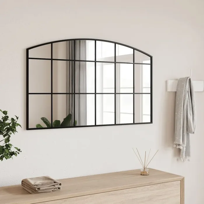 vidaXL Wall Mirror Black 100×60 cm Arch Iron