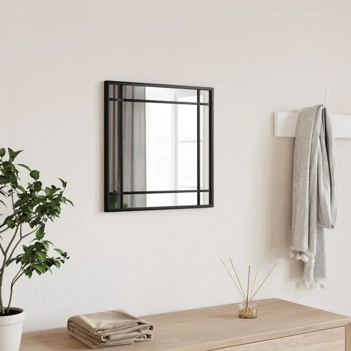 vidaXL Wall Mirror Black 40×40 cm Square Iron