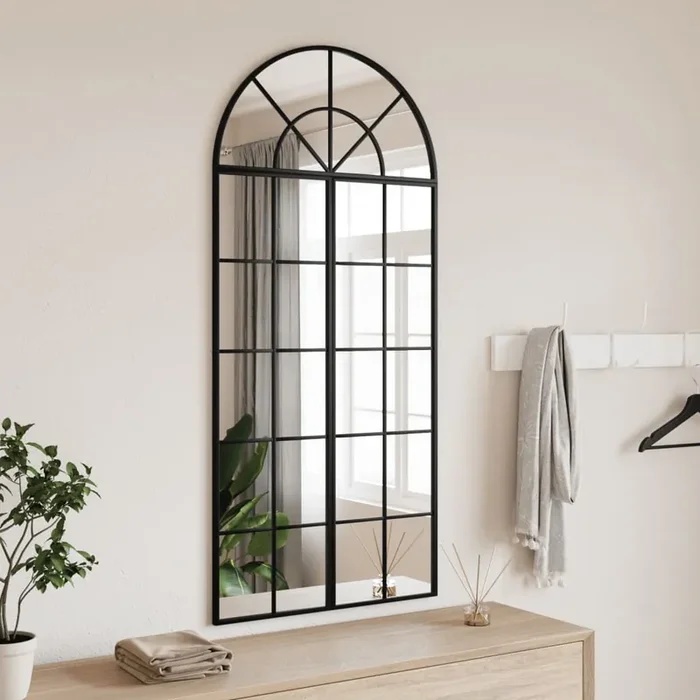 vidaXL Wall Mirror Black 60×130 cm Arch Iron