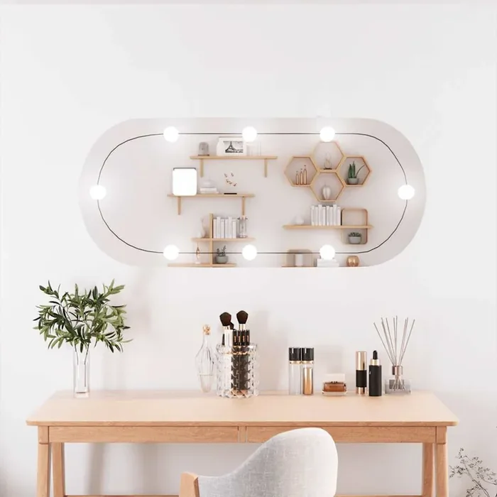 vidaXL Wall Mirror with LED Lights 25×60 cm Glass Oval