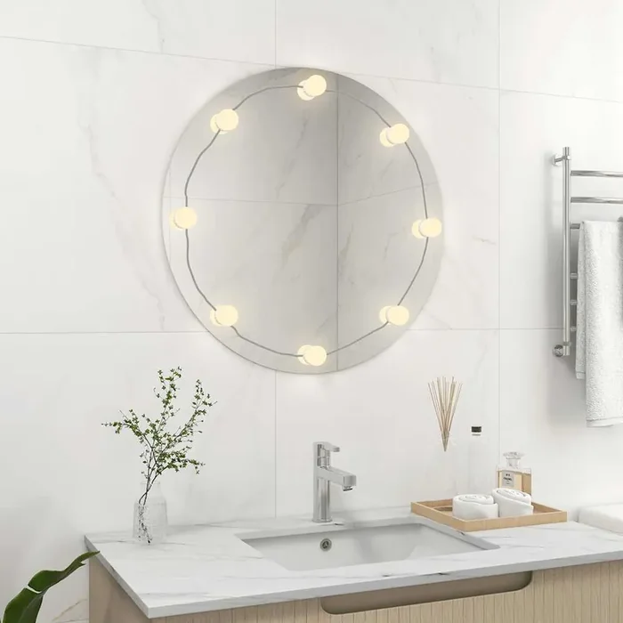 vidaXL Wall Mirror with LED Lights Round Glass