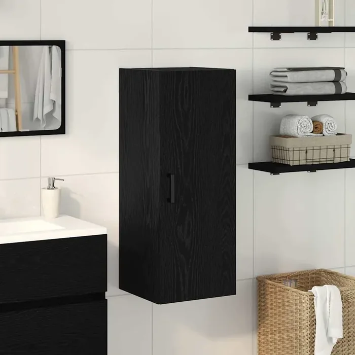vidaXL Wall Mounted Cabinet Black Oak 34.5x34x90 cm Engineered Wood