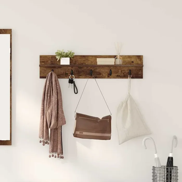 vidaXL Wall-Mounted Coat Rack with Shelf Smoked oak 80 x 10.5 x 18 cm