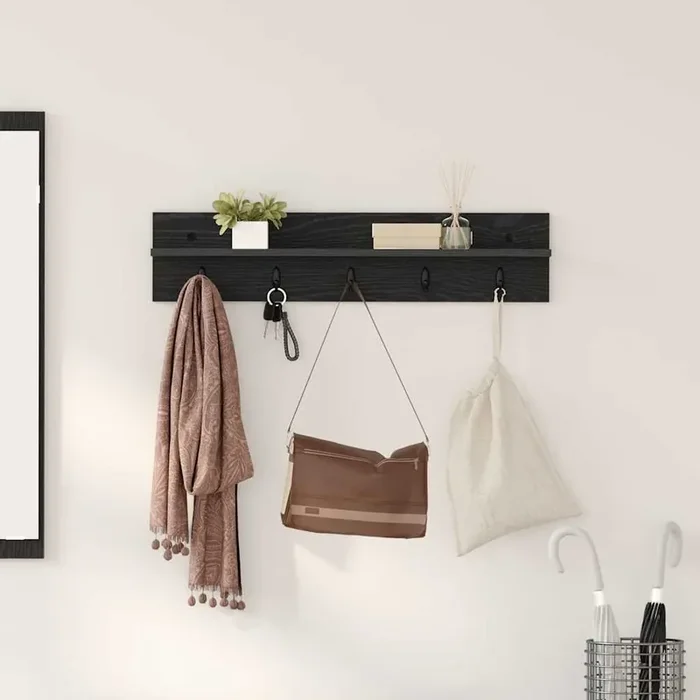 vidaXL Wall-Mounted Coat Rack with Shelf Wall-mounted Black oak 80 x 10.5 x 18 cm