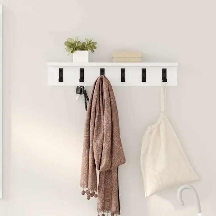 vidaXL Wall-Mounted Coat Rack with Shelf Wall-mounted White 60 x 10.5 x 10.5 cm