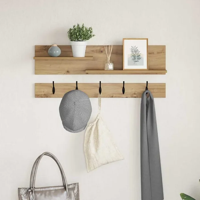 vidaXL Wall-Mounted Coat Rack with Shelf Wall-mounted with Storage Artisan oak Engineered wood