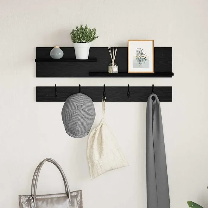 vidaXL Wall-Mounted Coat Rack with Shelf Wall-mounted with Storage Black oak Engineered wood