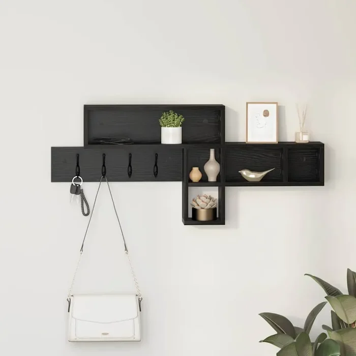 vidaXL Wall-Mounted Coat Rack with Shelf Wall-mounted with Storage Black oak Engineered wood