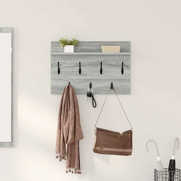 vidaXL Wall-Mounted Coat Rack with Shelf Wall-mounted with Storage Grey sonoma 60 x 40 x 12 cm