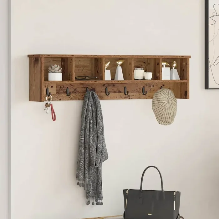 vidaXL Wall-Mounted Coat Rack with Shelf Wall-mounted with Storage Old wood 100 x 16 x 26 cm