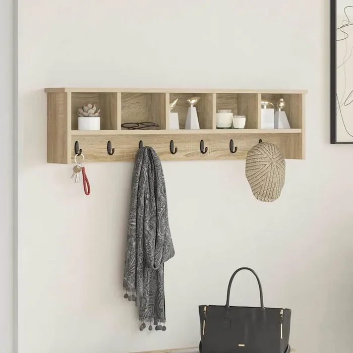 vidaXL Wall-Mounted Coat Rack with Shelf Wall-mounted with Storage Sonoma oak 100 x 16 x 26 cm