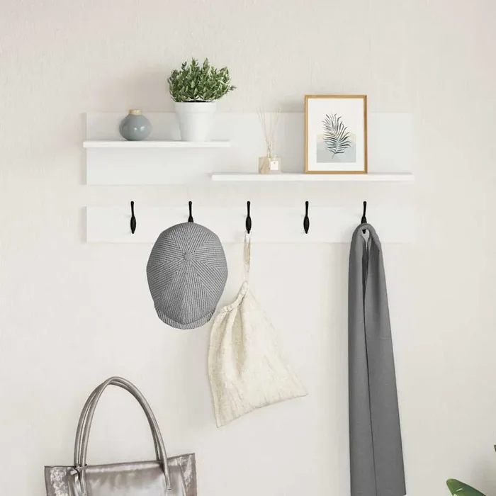 vidaXL Wall-Mounted Coat Rack with Shelf Wall-mounted with Storage White Engineered wood