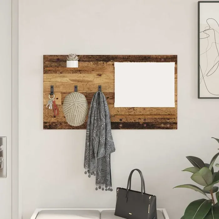 vidaXL Wall-Mounted Coat Rack with Shelf Wall-mounted with Storage with Mirror Old wood Engineered wood