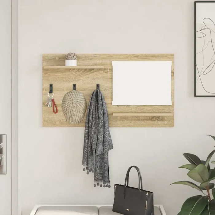 vidaXL Wall-Mounted Coat Rack with Shelf Wall-mounted with Storage with Mirror Sonoma oak Engineered wood