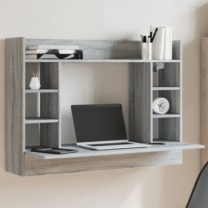 vidaXL Wall-Mounted Desk Grey Sonoma 105x48x75 cm Engineered Wood