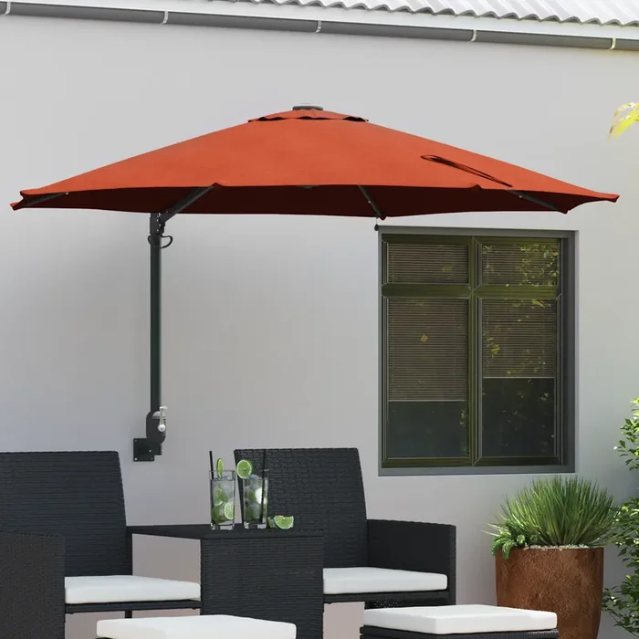 vidaXL Wall-mounted Garden Parasol with LEDs Terracotta 248 cm