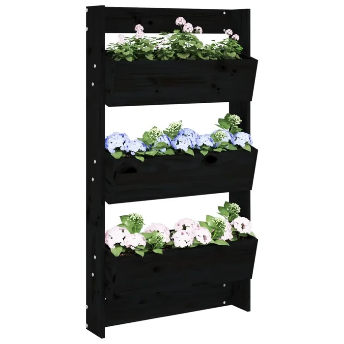vidaXL Wall Planter 3-Tier 60×18.5×110 cm Black Solid Wood Pine