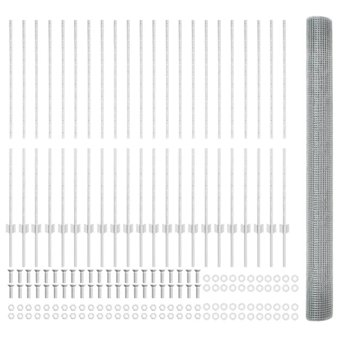 vidaXL Welded Wire Fence with 44 U Posts Silver 1.4×50 m Steel