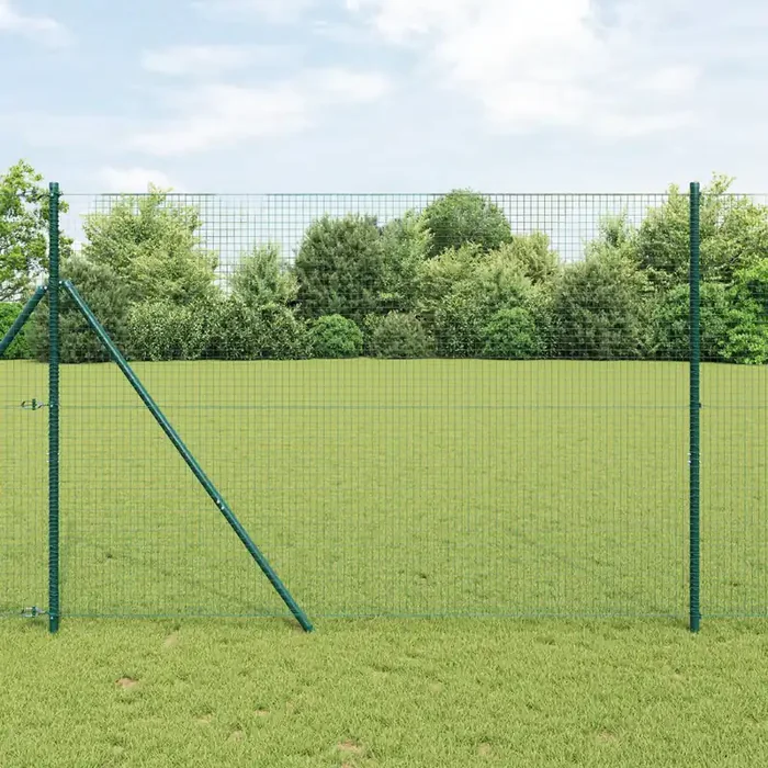 vidaXL Welded Wire Fence with 7 Posts Green 1.6×10 m Steel
