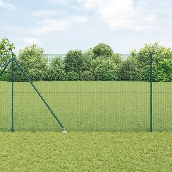 vidaXL Welded Wire Fence with 7 Spike Posts Green 1.5×10 m Steel