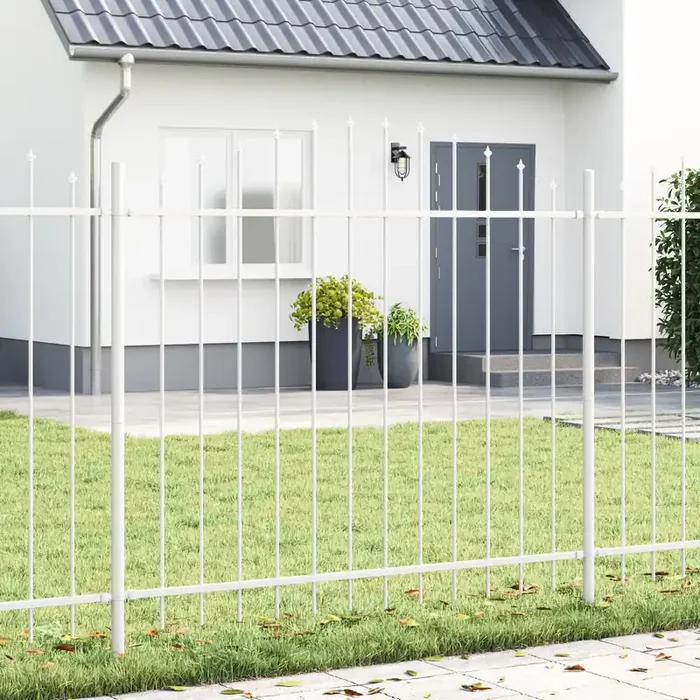 vidaXL White Garden Fence with Hoop Top, 13.6 x 1.5 m, Made of Steel