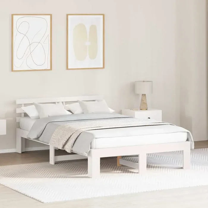 vidaXL White Pine Wood Bed Frame White Solid wood 120 x 200 cm Durable